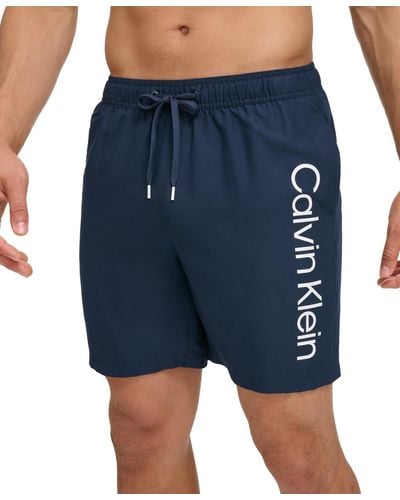 Calvin Klein Core Logo-print 7" Volley Swim Trunks - Blue