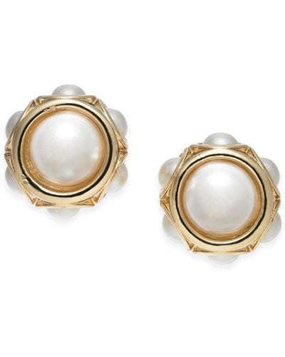Charter Club Gold-tone Imitation Pearl Stud Earrings - Metallic
