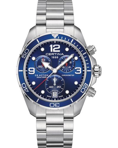 Certina Swiss Chronograph Ds Action Stainless Steel Bracelet Watch 43mm - Blue