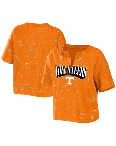 WEAR by Erin Andrews Tennessee Tennessee Volunteers Bleach Wash Splatter Cropped Notch Neck T-shirt - Orange