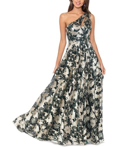 Betsy & Adam Metallic-floral One-shoulder Gown - White