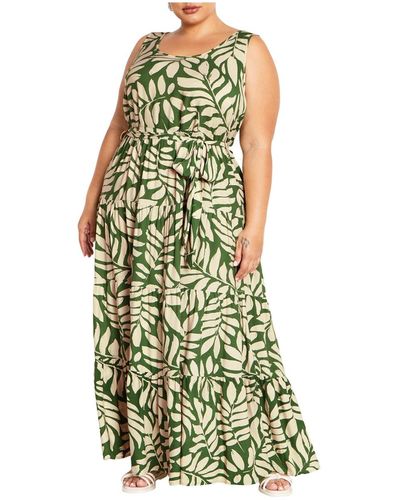 City Chic Plus Size Sasha Print Maxi Dress - Green