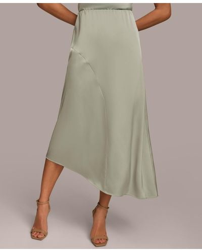 Donna Karan Asymmetric Satin Midi Skirt - Natural