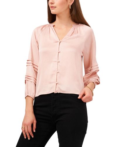 1.STATE Pin Tuck Detail Sleeve Button Front Blouse - Pink