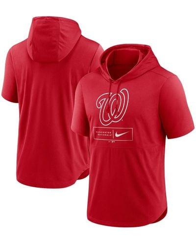 Nike Washington Nationals Logo Lockup Performance Short-sleeved Pullover Hoodie - Red