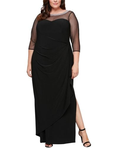 Alex Evenings Plus Size Illusion-trim Ruffled Gown - Black
