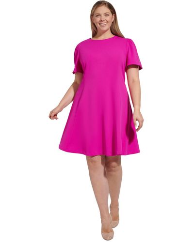 DKNY Plus Size Button-trim Fit & Flare Dress - Pink