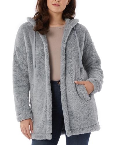 32 Degrees Hooded Fleece Drawstring Cardigan - Gray