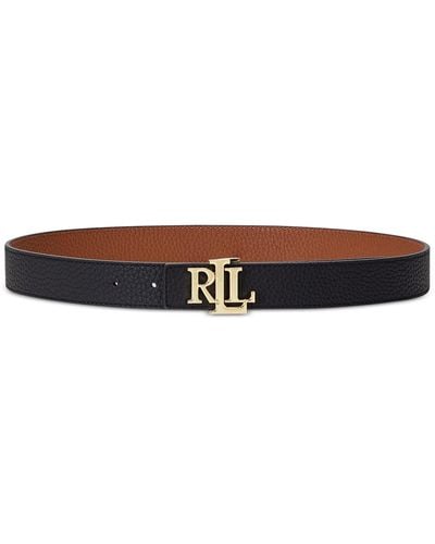Lauren by Ralph Lauren Logo Reversible Pebbled Leather Belt - Brown