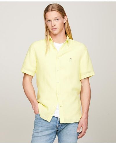 Tommy Hilfiger Regular-fit Linen Short-sleeve Shirt - Yellow
