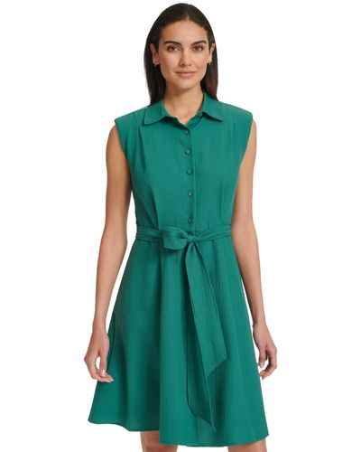 Calvin Klein Sleeveless Tie-waist Shirtdress - Green