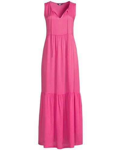 Lands' End Sheer Sleeveless Tiered Maxi Swim Cover-up Dress - Pink