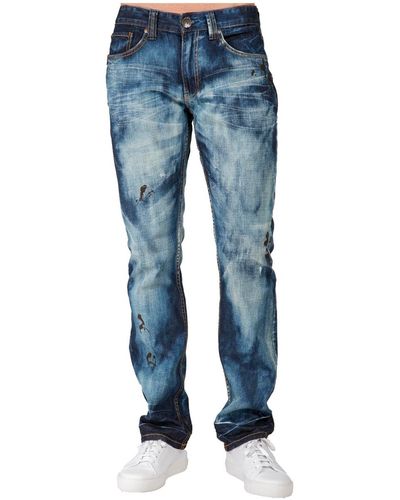 Level 7 Hand Crafted Wash Slim Straight Premium Denim Jeans - Blue