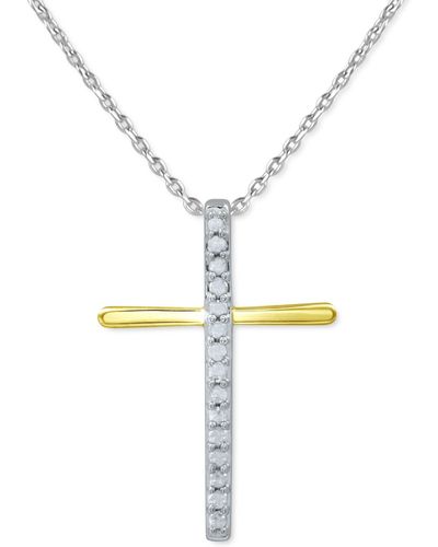Macy's Diamond Cross 18" Pendant Necklace (1/10 Ct. T.w. - Metallic