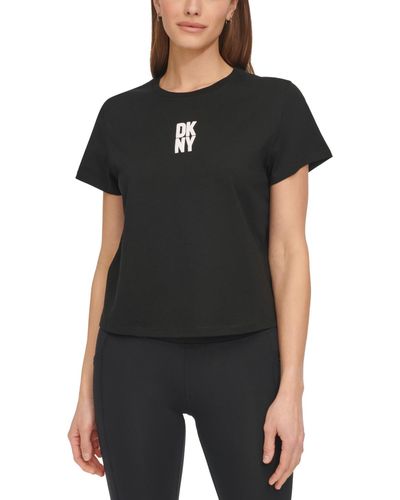 DKNY Sport Cotton Crewneck Puff-logo Cropped T-shirt - Black