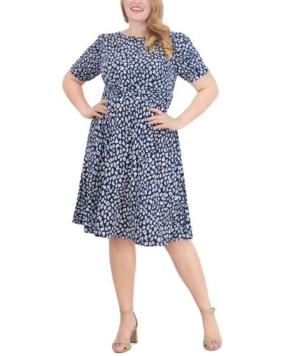 Jessica Howard Plus Size Printed Ruched-waist Dress - Blue