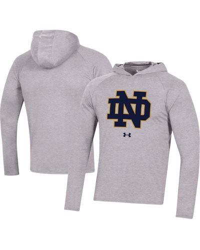 Under Armour Notre Dame Fighting Irish School Logo Raglan Long Sleeve Hoodie Performance T-shirt - Gray