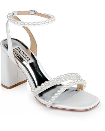 Badgley Mischka Feisty Pearl Detail Block Heel Evening Sandals - White