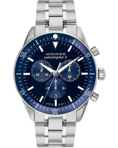 Movado Heritage -tone Stainless Steel Bracelet Watch 42mm - Blue