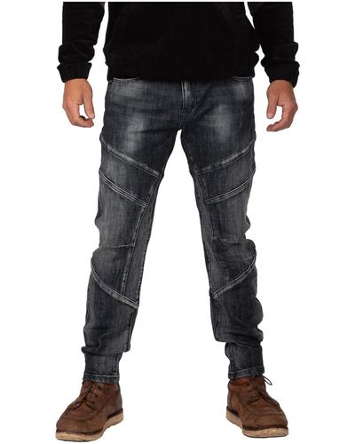 Level 7 Cut & Sewn Detail Curved Leg Slim Taper Moto Jeans - Black