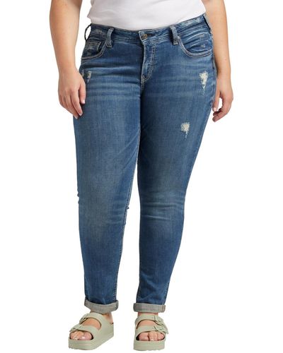 Silver Jeans Co. Plus Size Wash Ripped Girlfriend Jeans - Blue