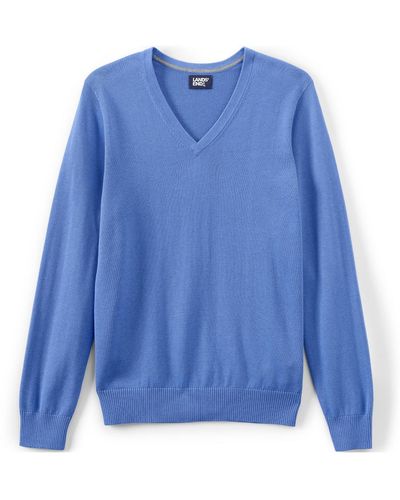 Lands' End Cotton Modal Vneck Pullover Sweater - Blue