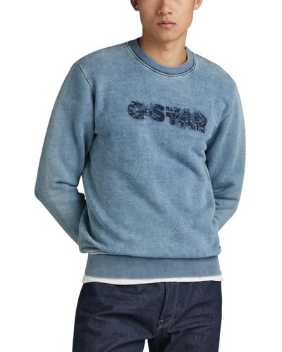 G-Star RAW G-star Indigo Distressed Logo Sweatshirt - Blue