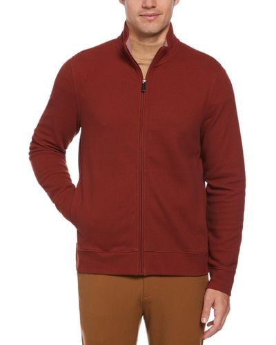 Perry Ellis Waffle-knit Full-zip Sweater - Red