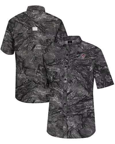 Colosseum Athletics Charcoal Nc State Wolfpack Realtree Aspect Charter Full-button Fishing Shirt - Gray