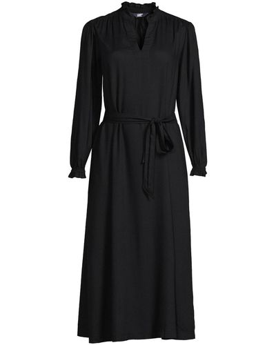 Lands' End Rayon Split Neck Midi Dress - Black
