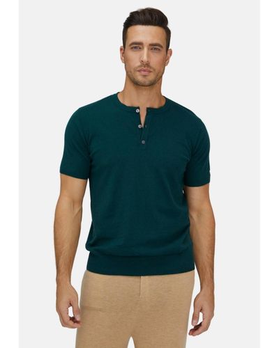 Bellemere New York Bellemere Shorttrim Fit Cotton Cashmere Henley T-shirt - Green