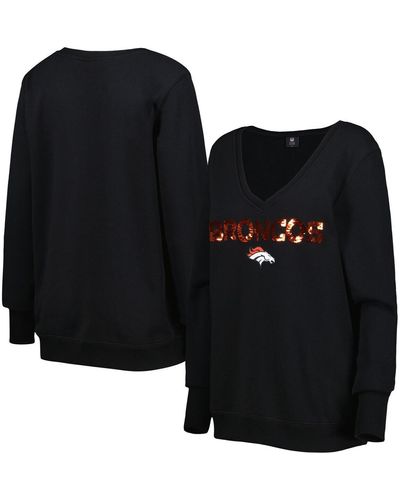 Cuce Denver Broncos Sequin Logo V-neck Pullover Sweatshirt - Black