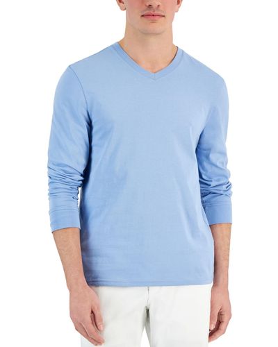 Club Room V-neck Long Sleeve T-shirt - Blue