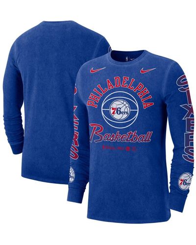 Nike Distressed Philadelphia 76ers Courtside Retro Elevated Long Sleeve T-shirt - Blue