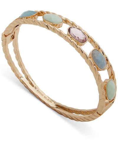 Anne Klein Gold-tone Mixed Stone Double Row Bangle Bracelet - Metallic