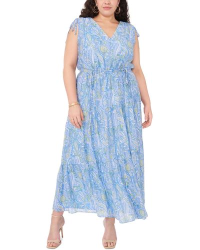Vince Camuto Plus Size Printed V-neck Tiered Maxi Dress - Blue
