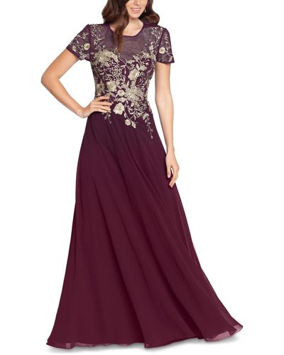 Betsy & Adam Beaded Embroidery-trim Gown - Purple