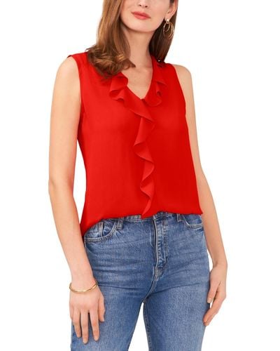 Vince Camuto Solid Sleeveless Ruffled Top - Red
