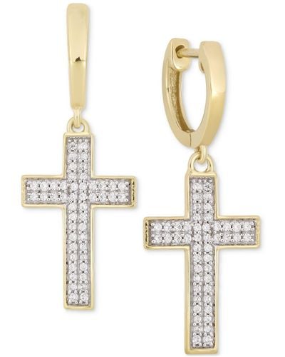Macy's Diamond Cross Dangle huggie Hoop Earrings (1/4 Ct. T.w. - White