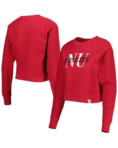 League Collegiate Wear Nebraska Huskers Classic Corded Timber Crop Pullover Sweatshirt - Red