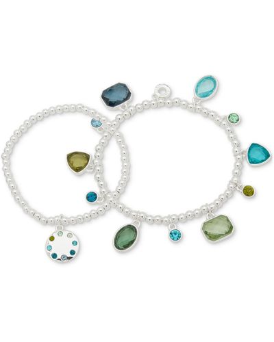 Anne Klein Silver-tone 2-pc. Set Color Pave & Stone Beaded Stretch Bracelets - White