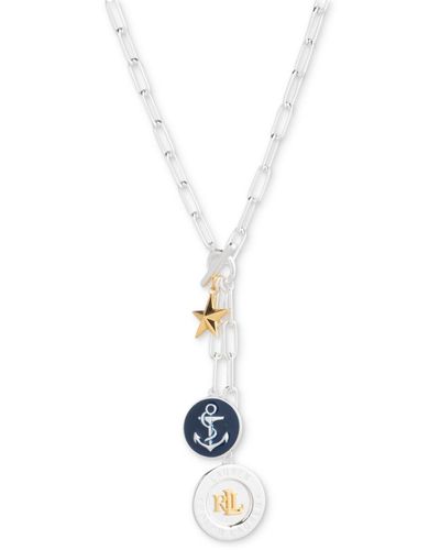 Ralph Lauren Lauren Sterling Silver & 18k Gold-plated Vermeil Nautical Logo Charm 17" Lariat Necklace - White