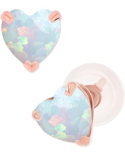 Macy's Lab-grown Opal Heart Stud Earrings (3/8 Ct. T.w. - Metallic
