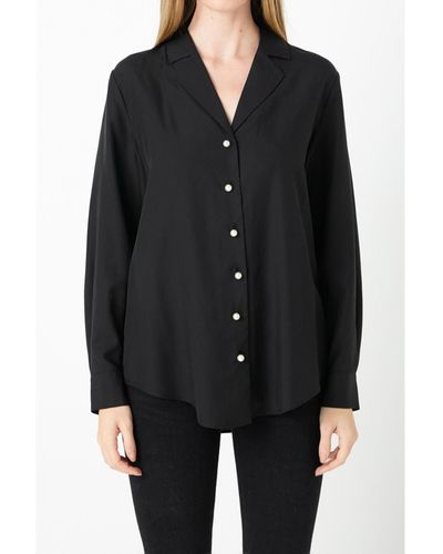 Endless Rose Pearl Button Collared Shirt - Black