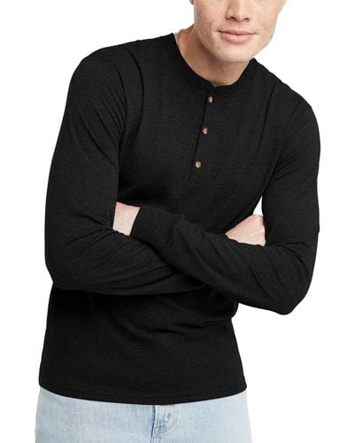 Hanes Originals Tri-blend Long Sleeve Henley T-shirt - Black