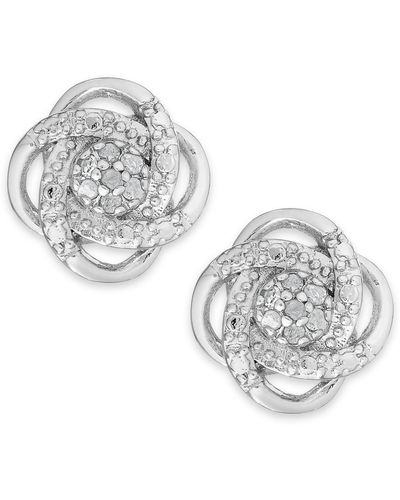 Macy's Diamond Love Knot Stud Earrings In Sterling Silver (1/10 Ct. T.w.) - Metallic