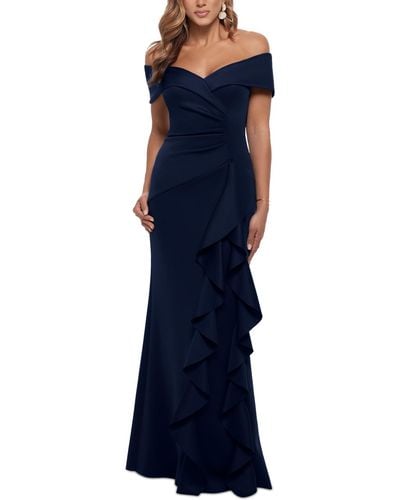 Xscape Ruffled Off-the-shoulder Evening Dress - Blue
