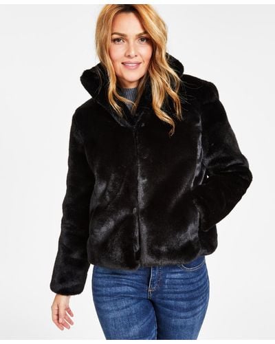INC International Concepts Petite Cropped Faux-fur Jacket - Black