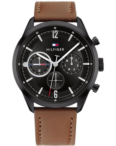 Tommy Hilfiger Leather Strap Watch 44mm - Brown