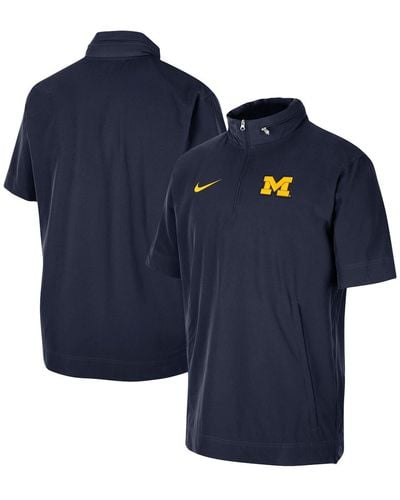 Nike Michigan Wolverines Coaches Half-zip Short Sleeve Jacket - Blue